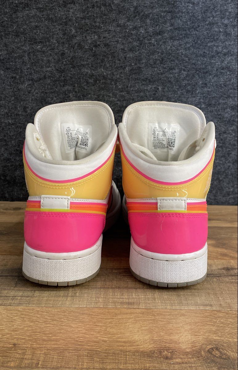 Nike Air Jordan 1 Mid GS White Digital Pink Laser Orange Sneakers Size 5.5Y