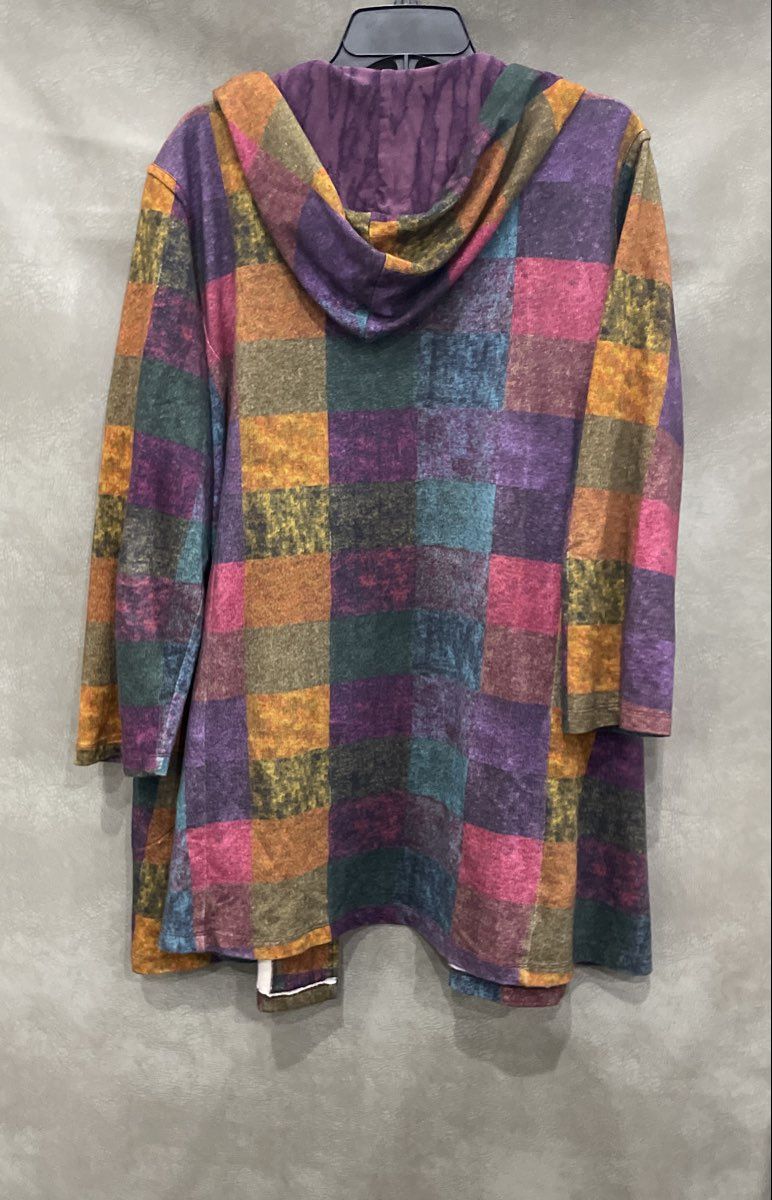 Parsley & Sage Women's Multicolor Block Hooded Cardigan Jacket Cotton Sz XL