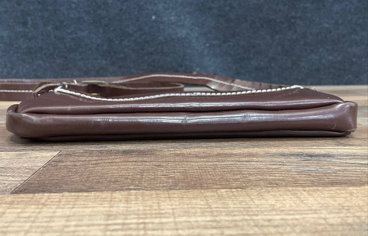 Vintage Brown Leather S Monogram Crossbody Bag White Contrast Stitching
