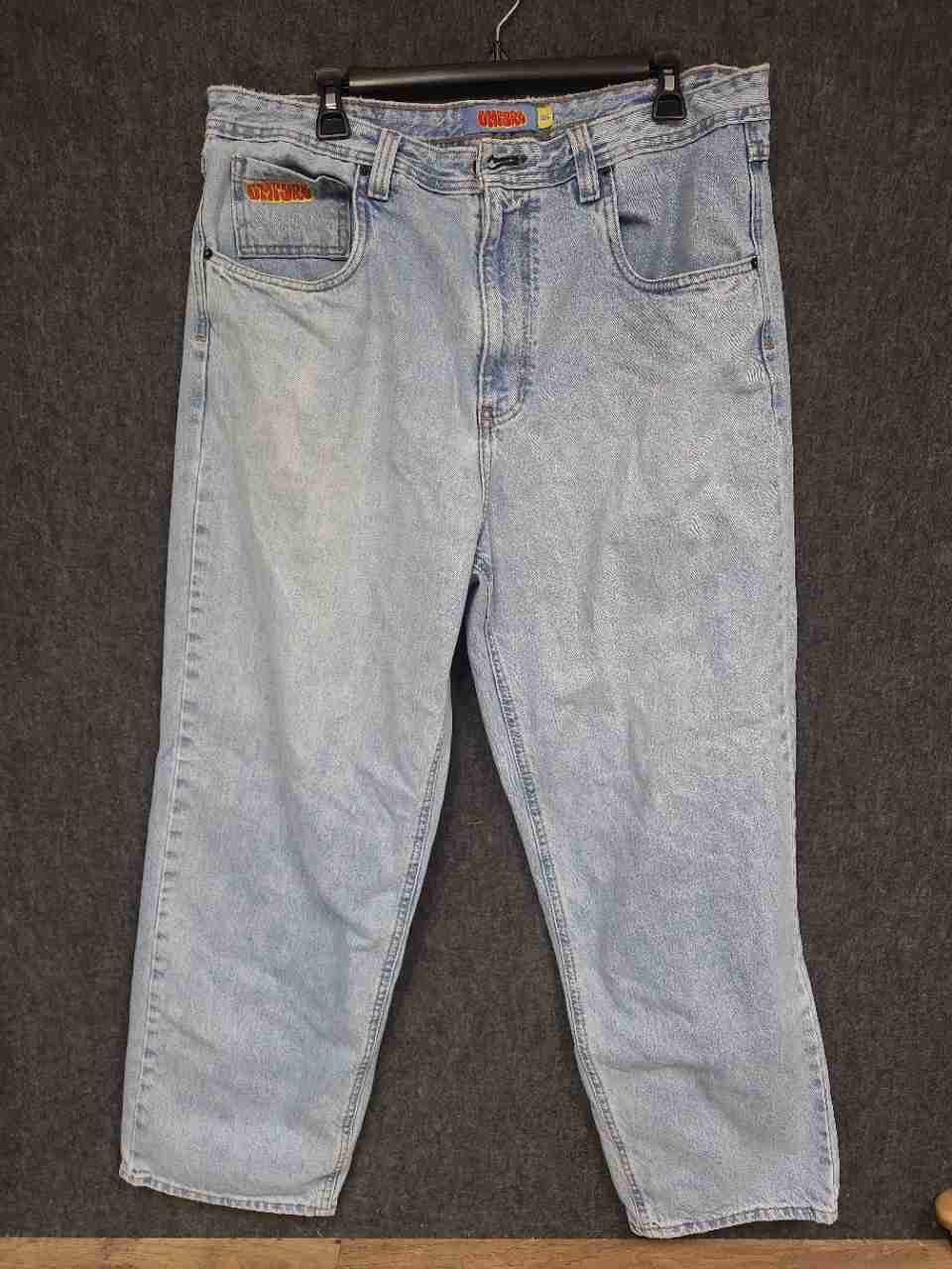 Empyre Men's Loose Fit Jeans Light Wash Blue Baggy Embroidered Logo Sz 36
