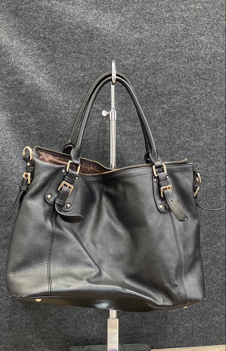 Kattee Black Pebbled Leather Satchel Tote Handbag Gold Hardware