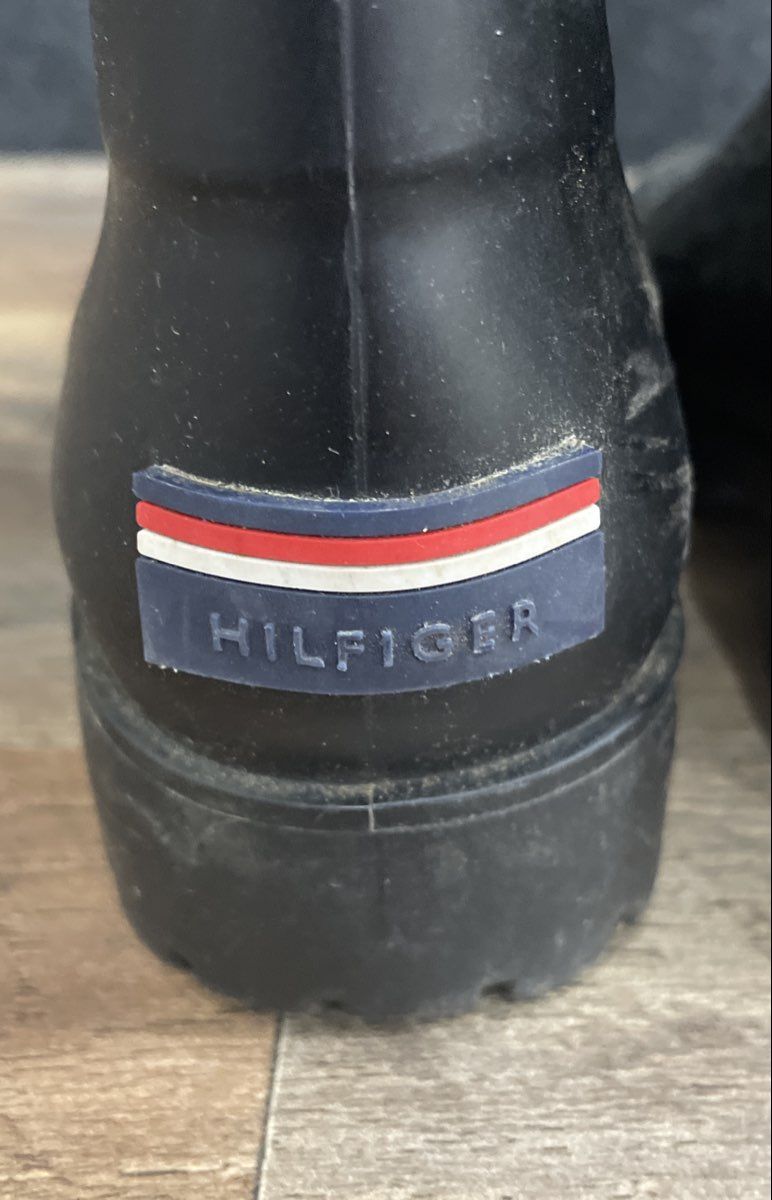 Tommy Hilfiger Wraindrop Black Monogram Knee High Rain Boots Women's Size L