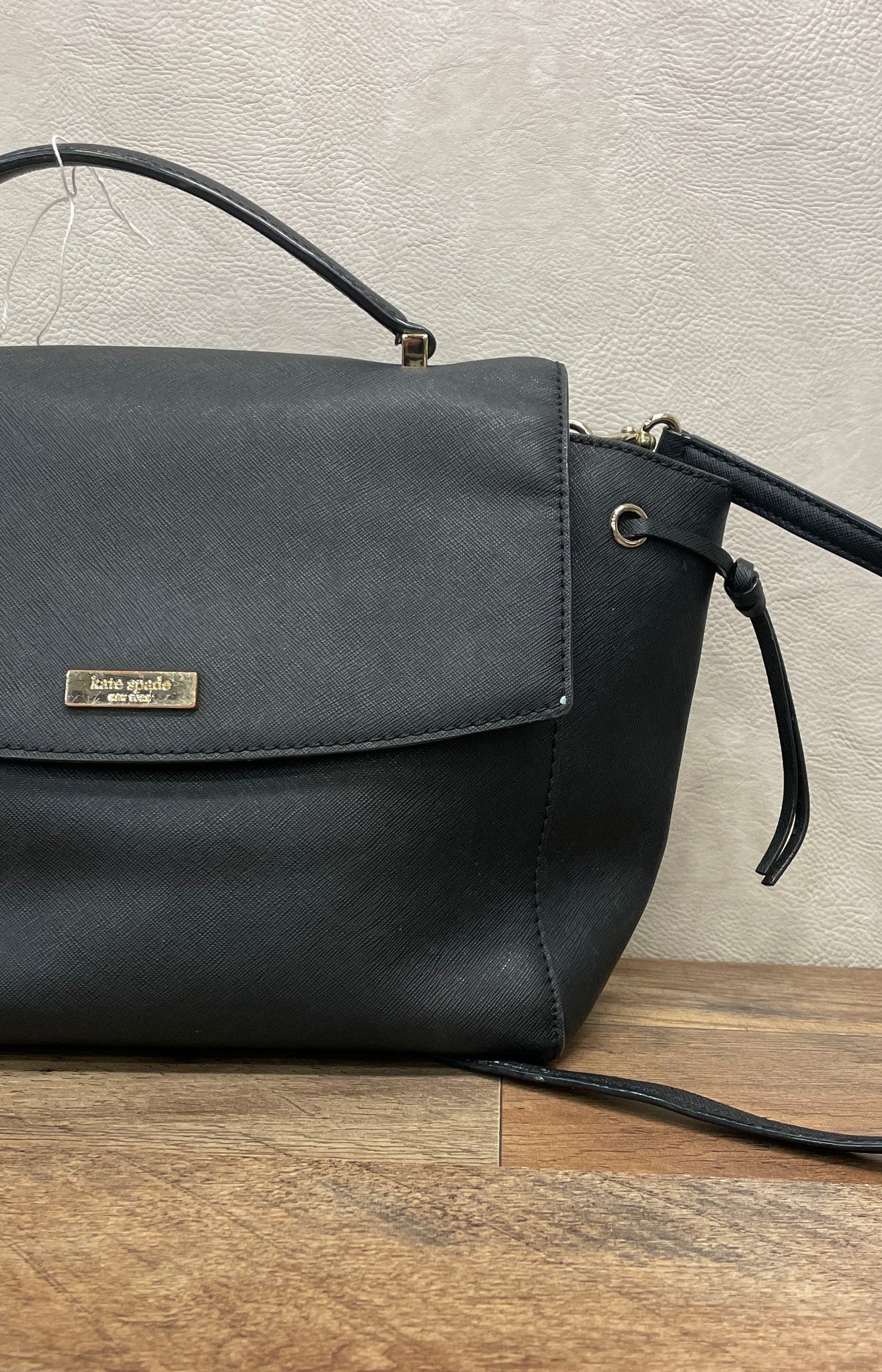 Kate Spade Black Saffiano Leather Top Handle Satchel Crossbody Bag Gold Hardware