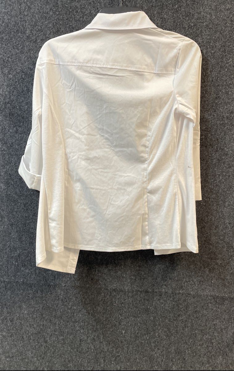 Zac & Rachel Women's White Woven Knit Side Panel Shirt Roll Tab Sleeve Sz S NWT