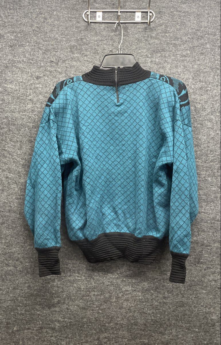 Vintage 80s Dalton 100% Wool Quarter Zip Paisley Mock Neck Sweater Sz M