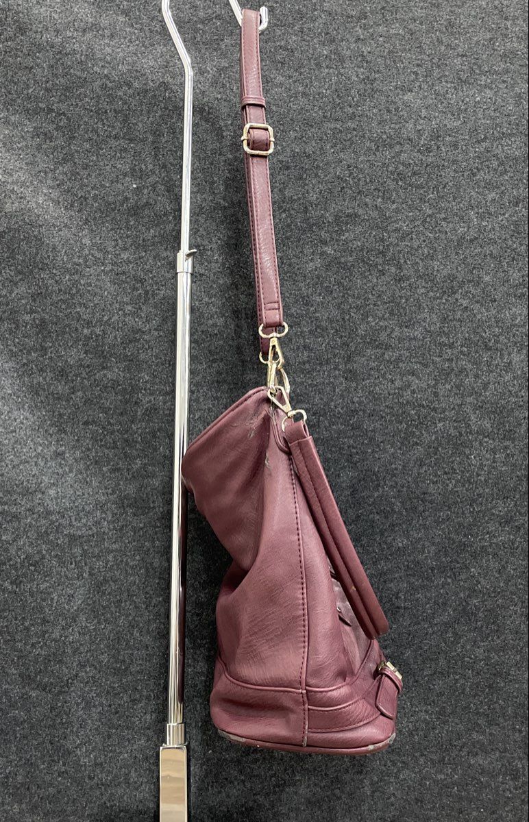 Madison West Maroon Leather Studded Hobo Shoulder Bag Gold Hardware