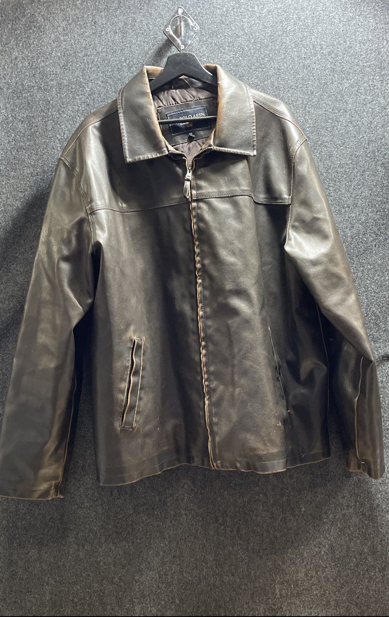U.S. Polo Assn Men's Brown Leather Jacket Full Zip Collared Sz XXL