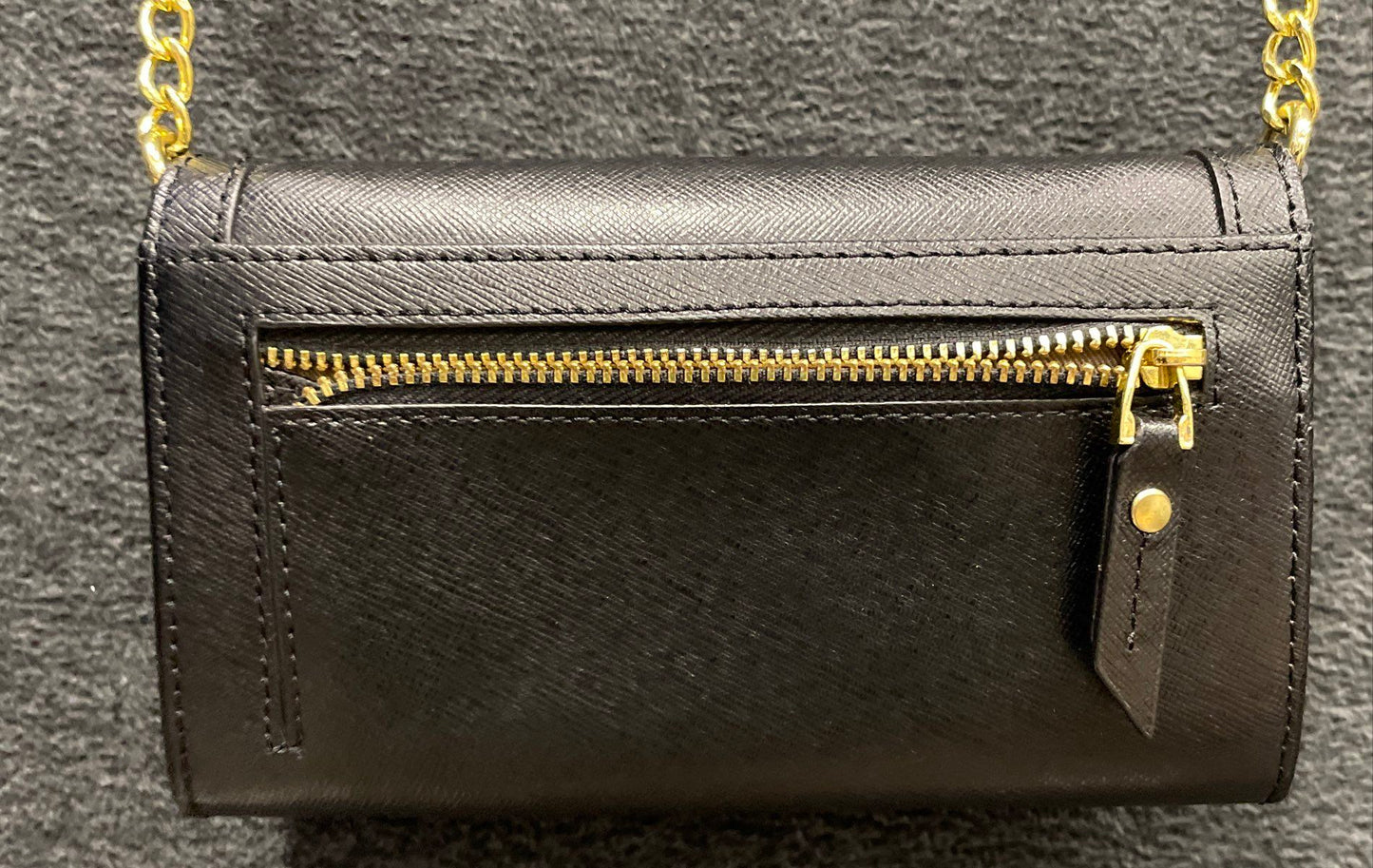 Neiman Marcus Black Saffiano Leather Crossbody Bag Wallet on Chain Gold Hardware