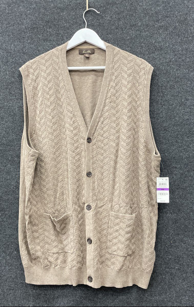 Tasso Elba Men's Cocoa Bean Heather Chevron Button Front Sweater Vest NWT XXL