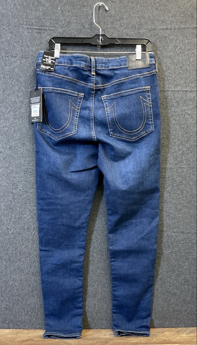 True Religion Women's Jennie Curvy Mid Rise Skinny Dark Wash Jeans NWT 32