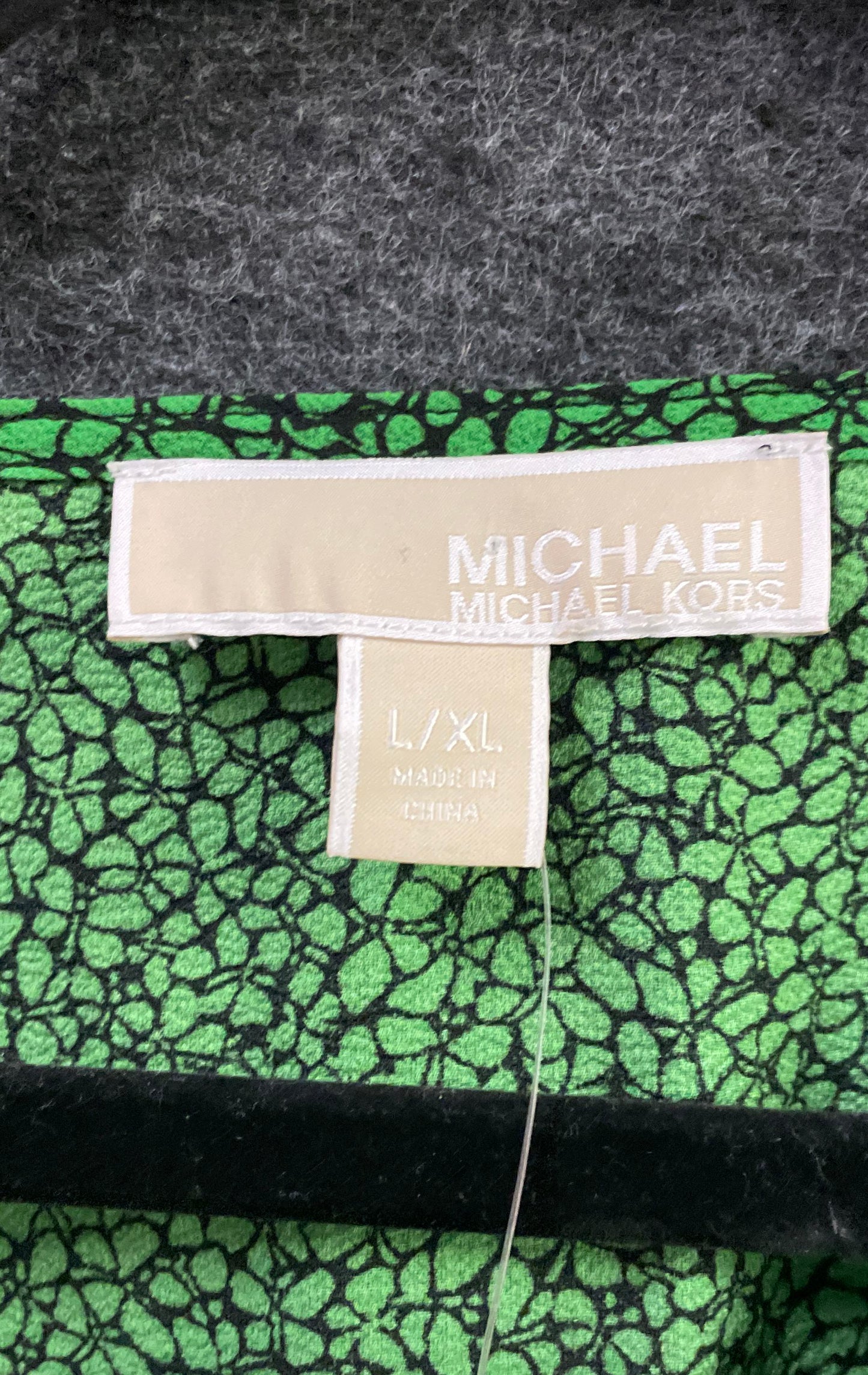 Michael Kors Women's Green Black Pebble Print Blouse Tunic Gold Ring NWT L/XL