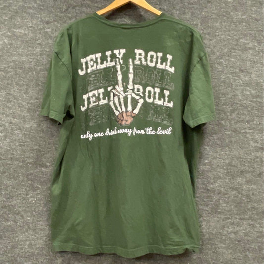 Jelly Roll Only One Drink Away From The Devil Graphic T-Shirt Green Sz XL