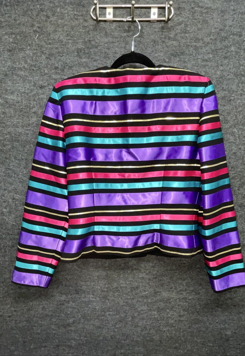 Vintage 80s Maggy London Evening Striped Metallic Gold Blazer Jacket Sz 10