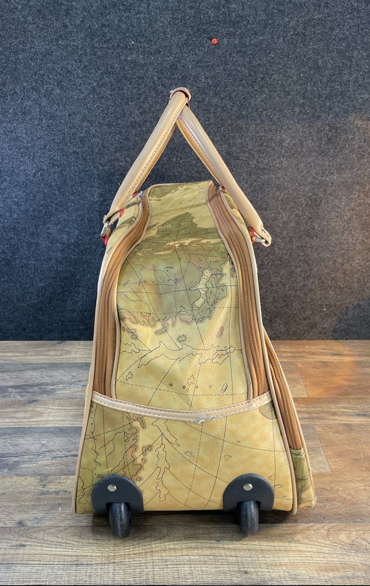 Vintage Style Beige World Map Print Rolling Duffel Travel Bag Wheels 21in
