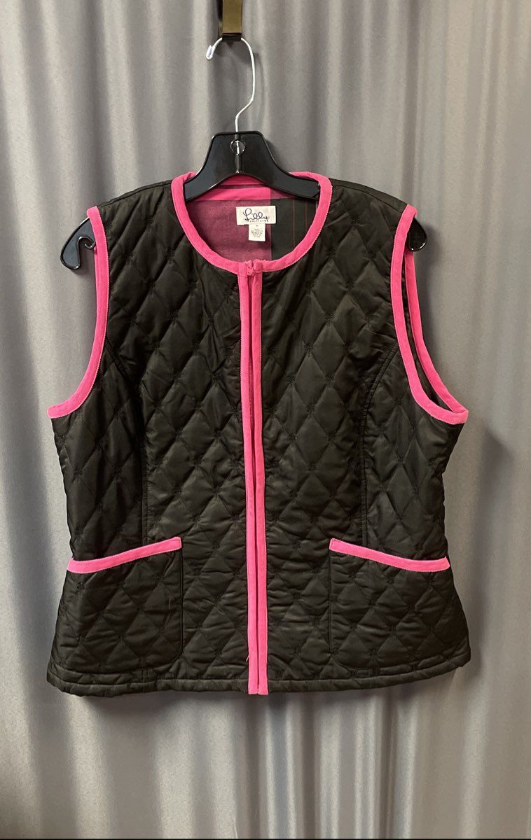Lilly Pulitzer Women's Black Quilted Vest Pink Corduroy Trim Palm Tree Sz M