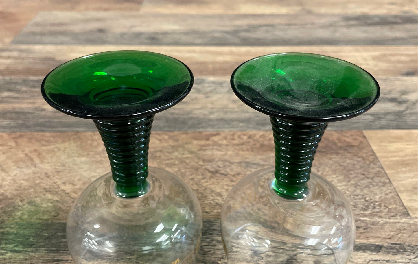 Vintage Schmitt Sohne Green Beehive Stem Roemer Wine Glasses Set of 2