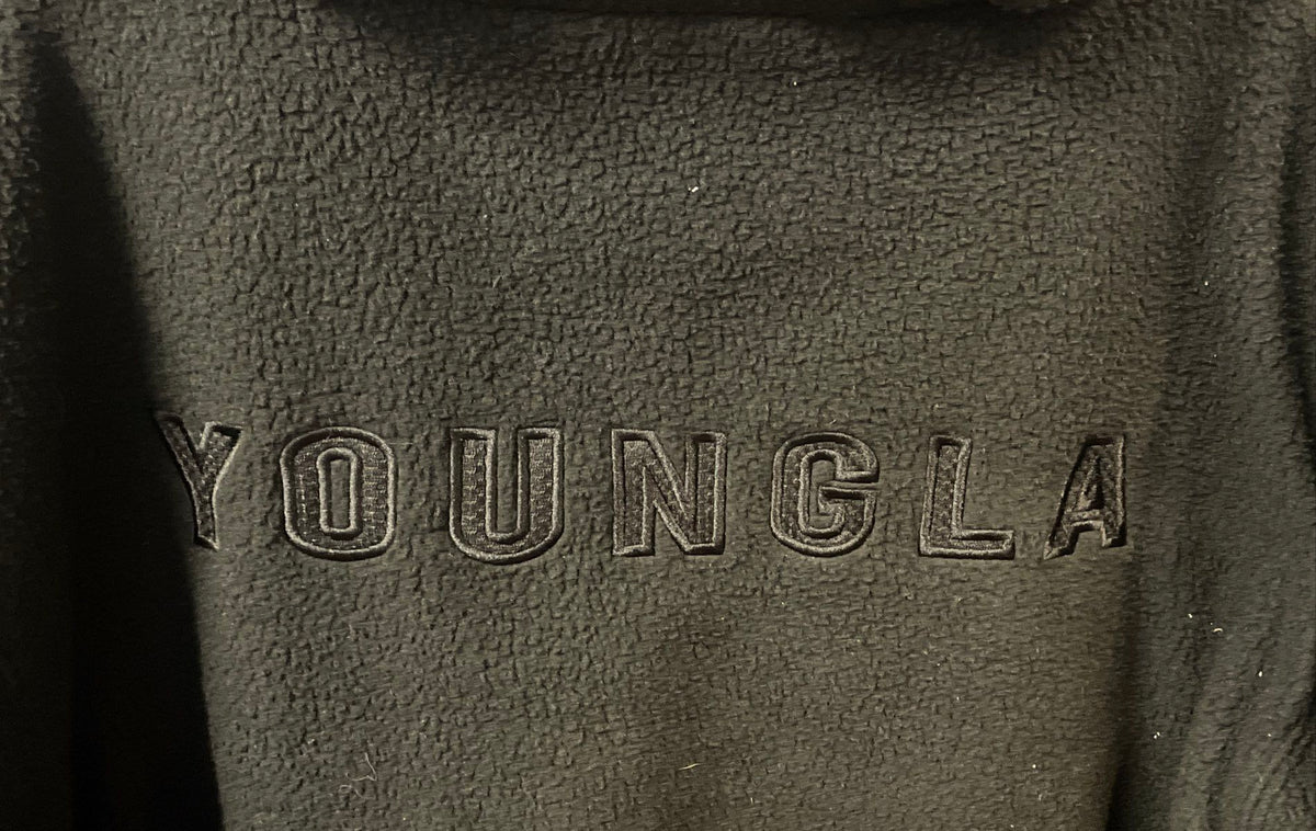 YoungLA Men's Black Sherpa Fleece Pullover Hoodie Embroidered Back Logo Sz XXL