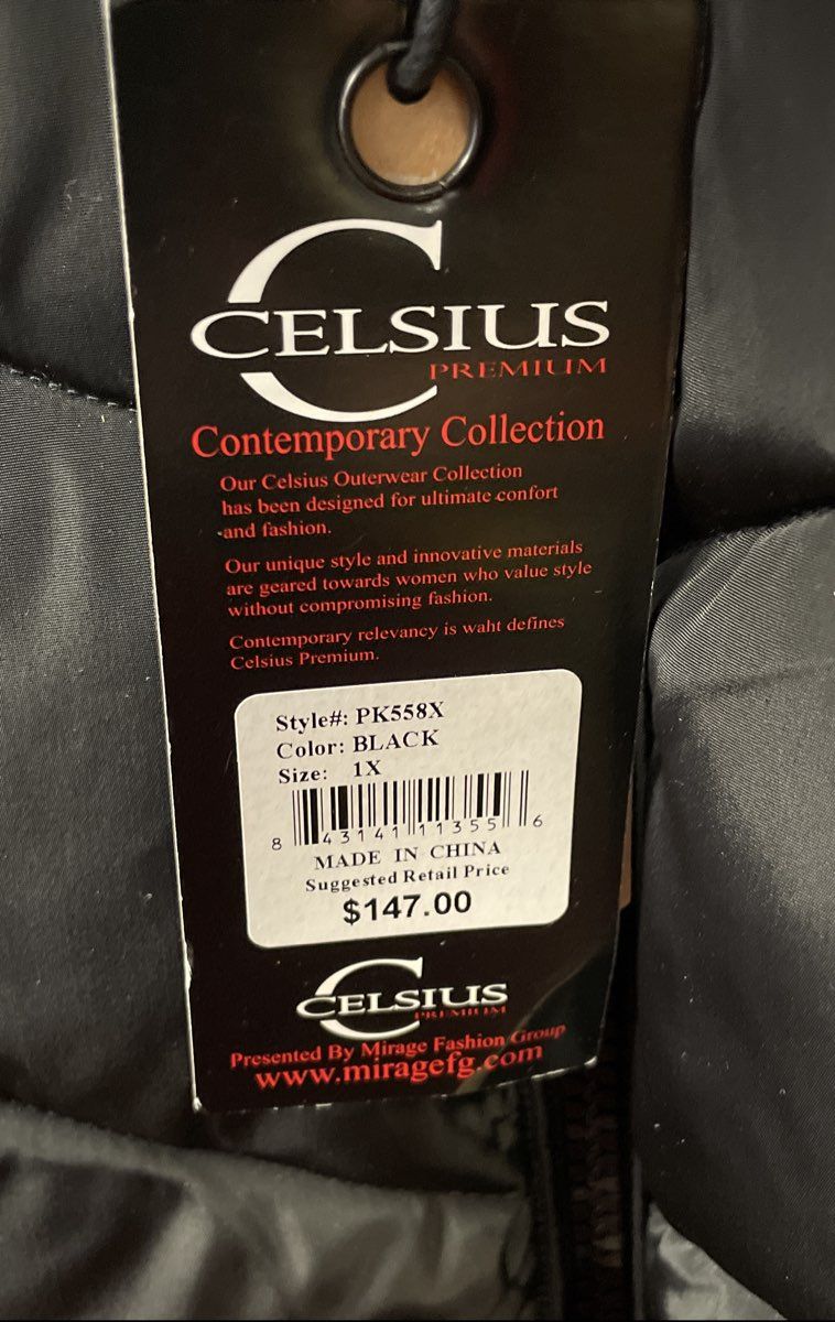 Celsius Premium Women's Black Quilted Parka Jacket Faux Fur Hood NWT Sz 1X