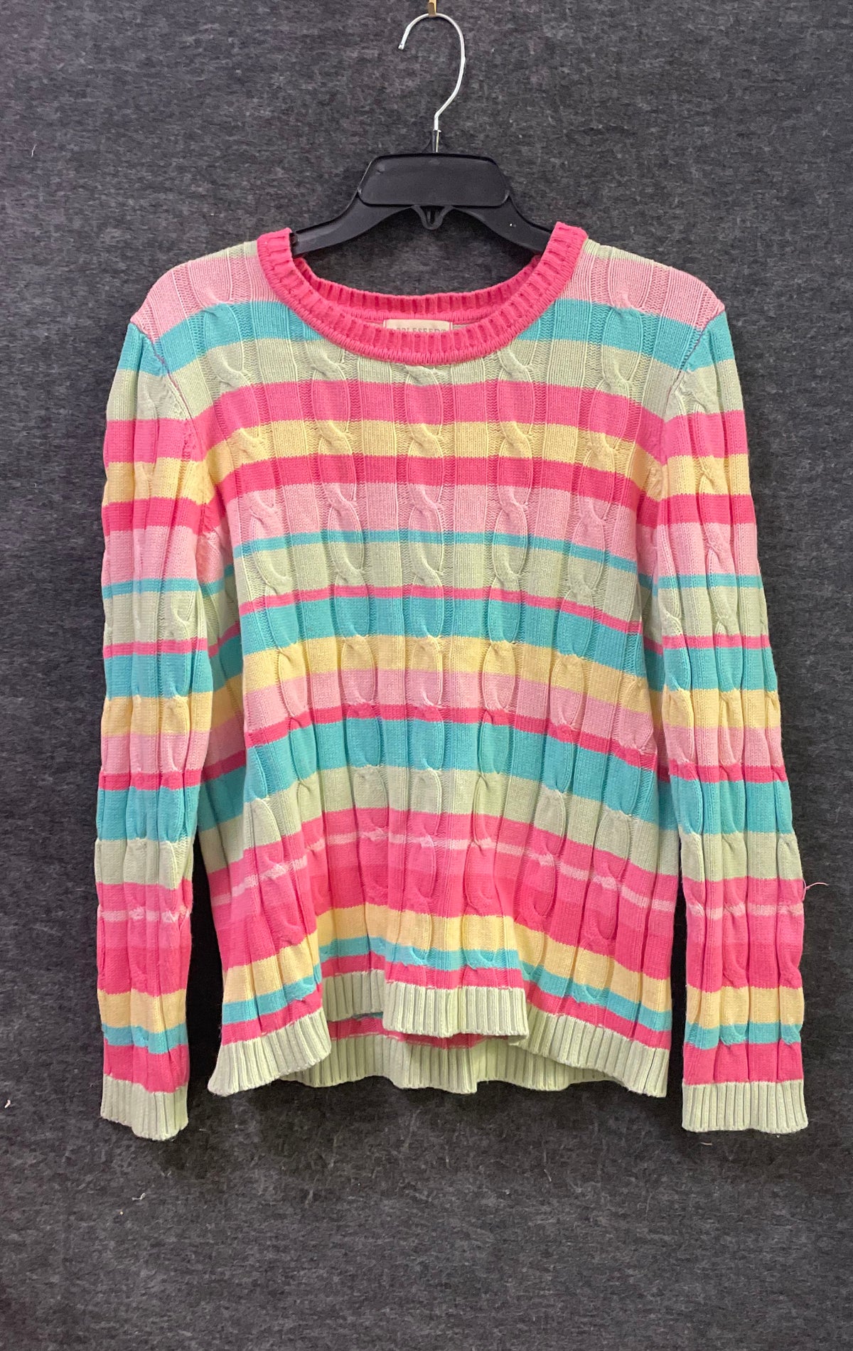 Appleseed's Women's Crewneck Sweater Multicolor Pastel Striped Cable Knit Sz M