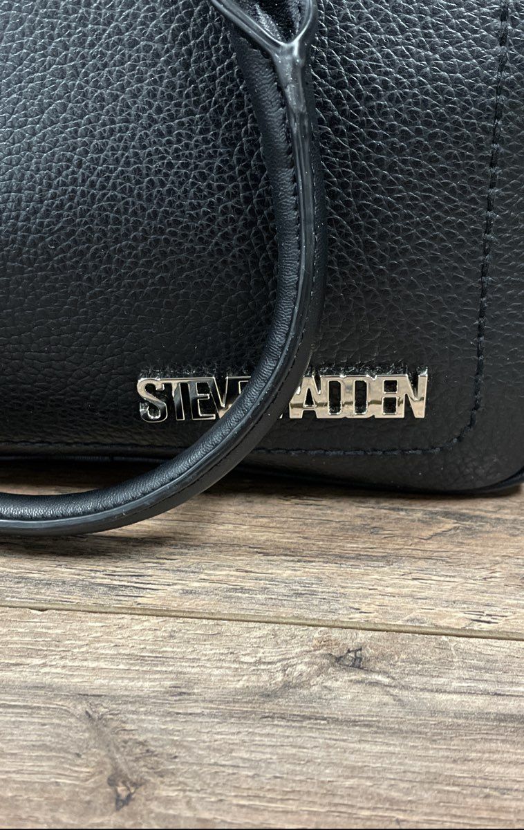 Steve Madden Black Pebbled Faux Leather Satchel Handbag Crossbody Bag