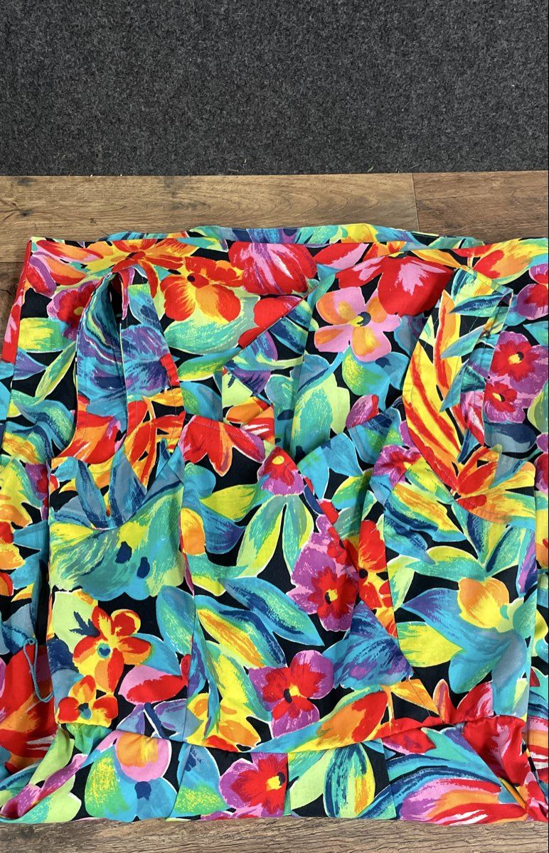 Vintage 90s Eklektic Petites Women's Floral Tropical Cotton Belted Dress Sz 8