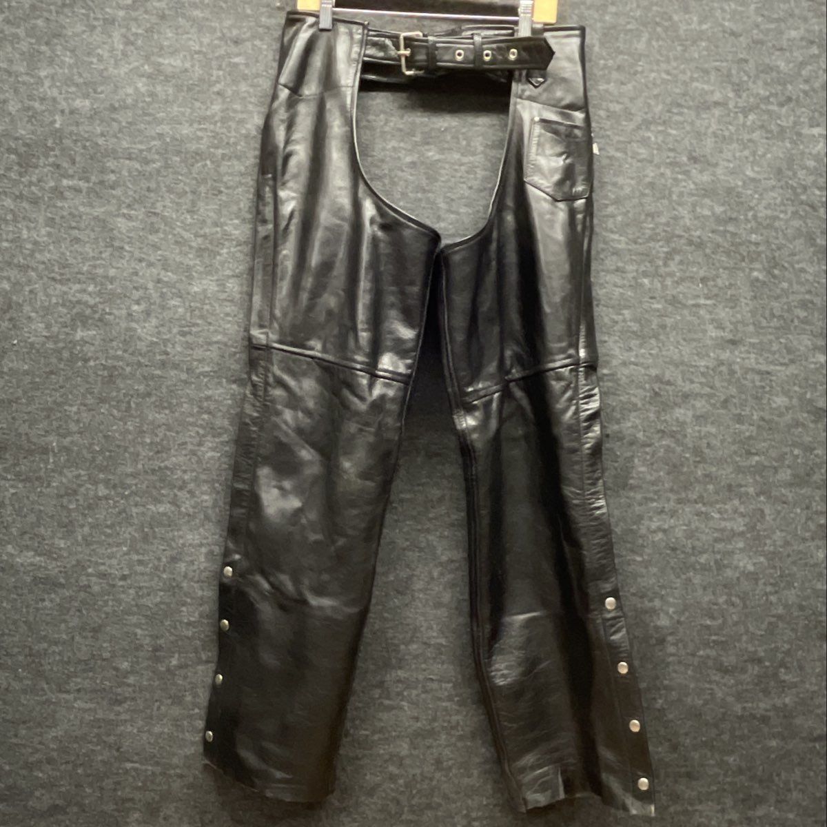 Leather King Men's Black Leather Motorcycle Chaps Belted Zippered Side XL