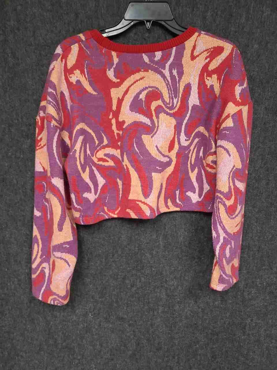 Zara Women's Cropped Sweater Psychedelic Swirl Multi-Color Red Purple Sz S