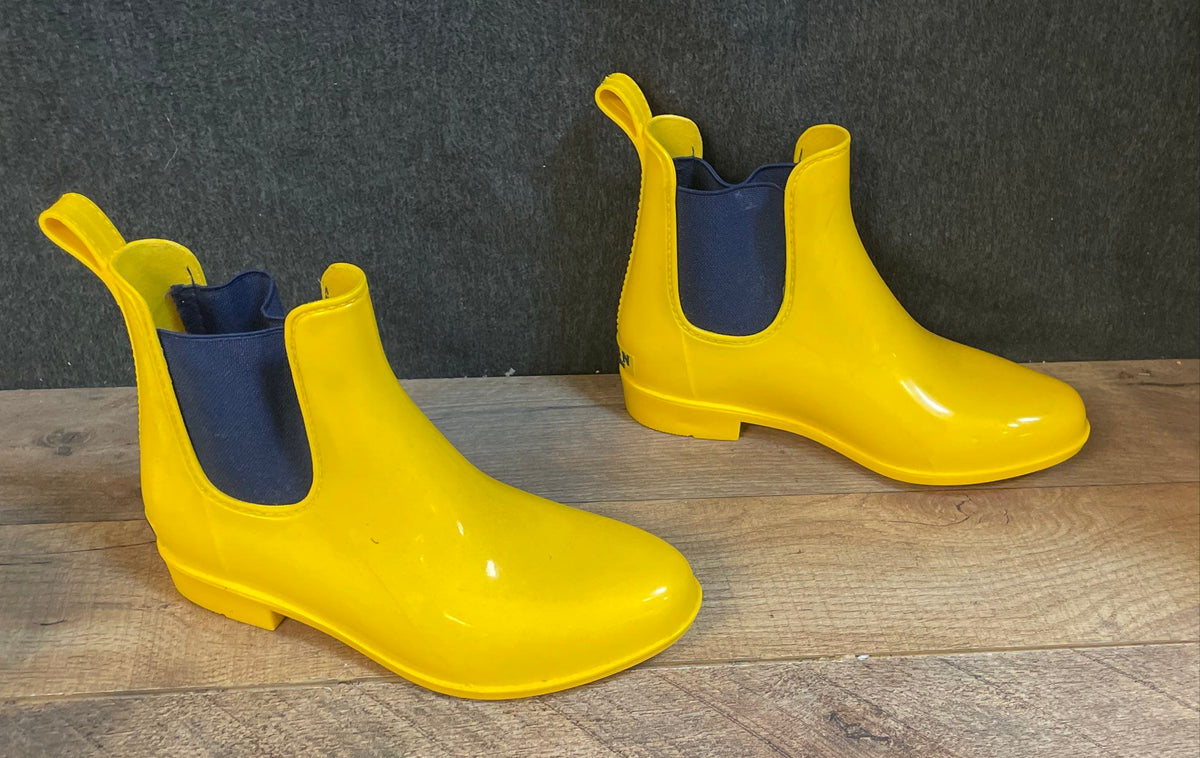 Lauren Ralph Lauren Yellow Navy Chelsea Ankle Rain Boots Size 6