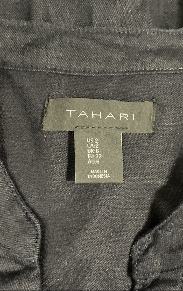 Tahari Women's Black Longline Linen Blend Button Front Tie Waist Vest Sz 2