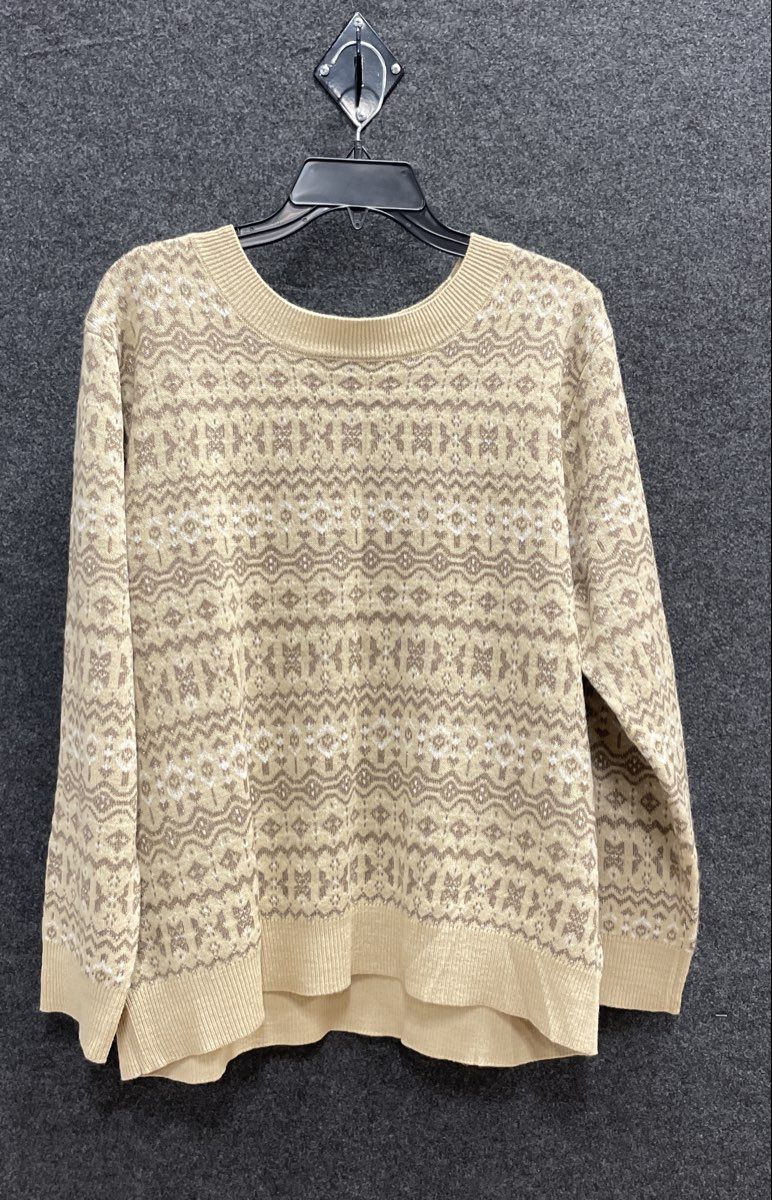 Gloria Vanderbilt Women's Tan Fair Isle Geometric Pullover Sweater NWT XXL