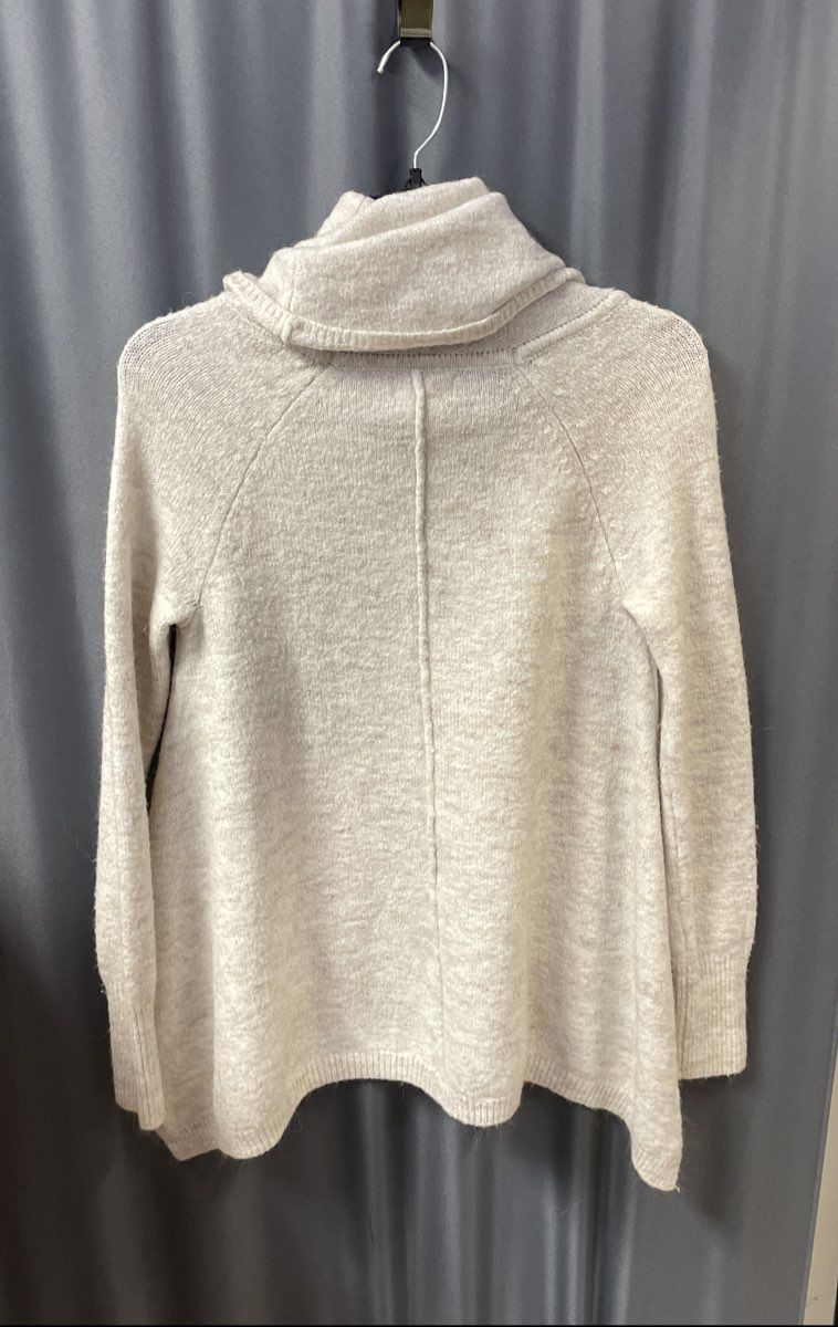 Yet Again Women's Cowl Neck Sweater Cream Oatmeal Alpaca Blend High Low Hem XS