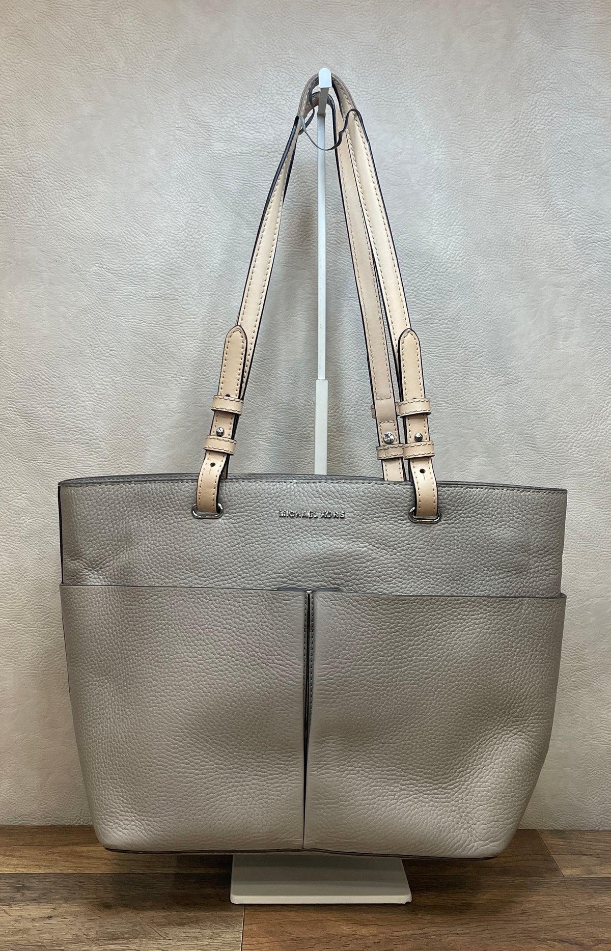 Michael Kors Grey Pebbled Leather Tote Bag Silver Hardware
