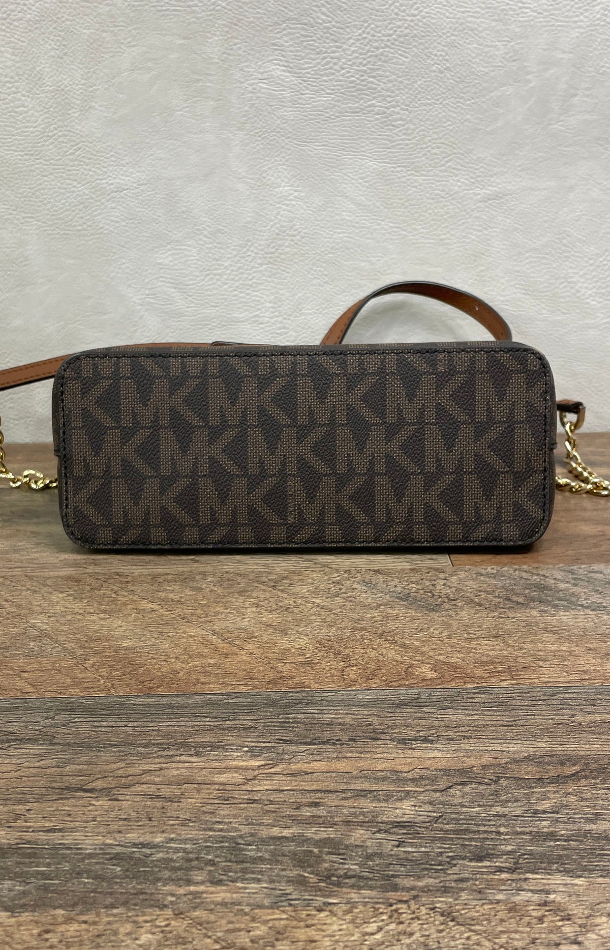 Michael Kors Brown Jet Set Travel Logo Dome Crossbody Bag Gold Hardware