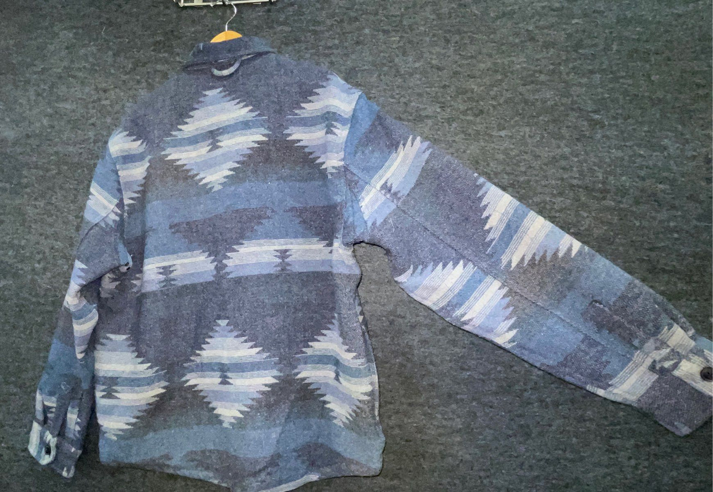 JACHS NY Aztec Southwestern Fleece Lined Shirt Jacket Shacket Blue Grey NWT Sz L