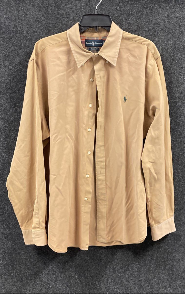 Ralph Lauren Men's Tan Khaki Classic Fit Long Sleeve Button Down Shirt XL
