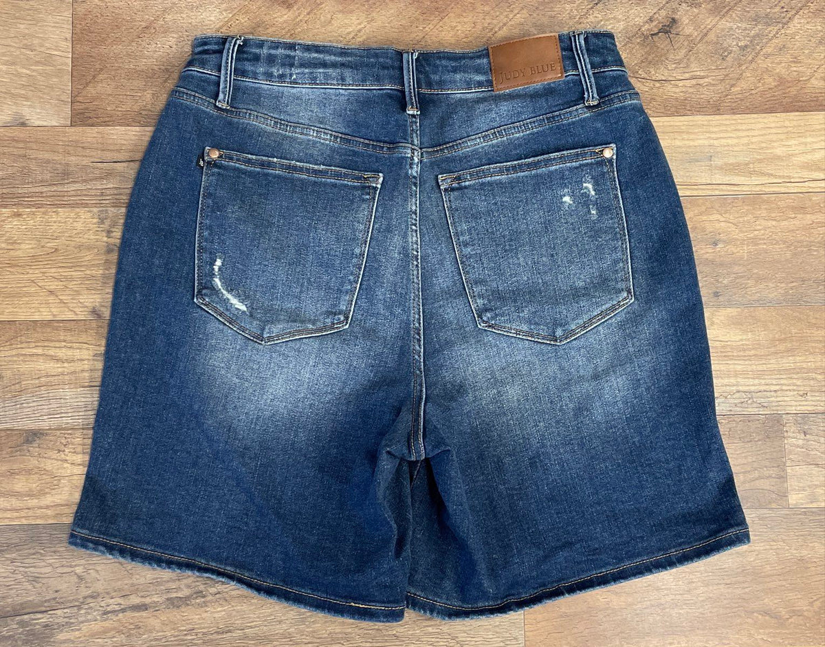 Judy Blue Women's Distressed Denim Shorts Dark Wash Cuffed Sz 1XL