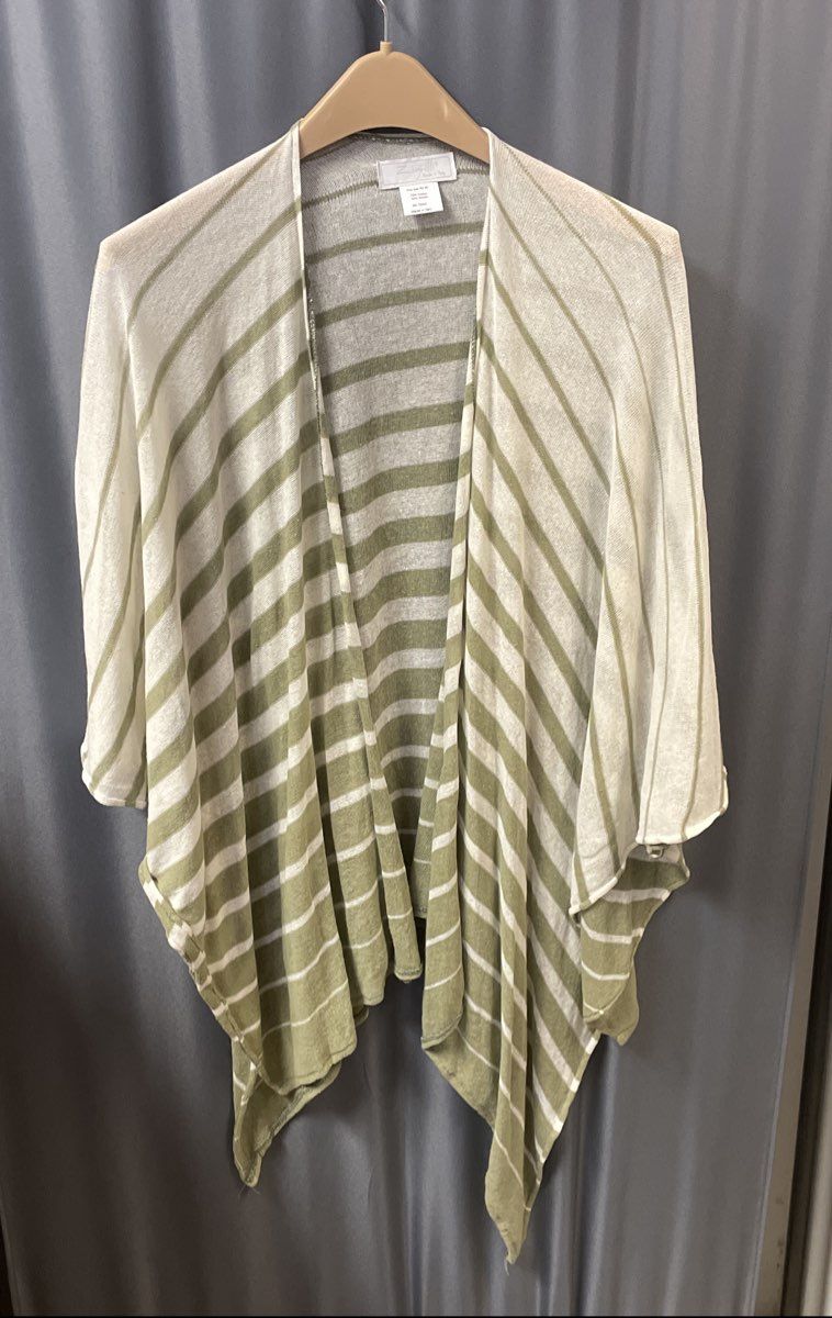 Zighilli Women's Green White Striped Knit Wrap Poncho Cardigan Italy One Size