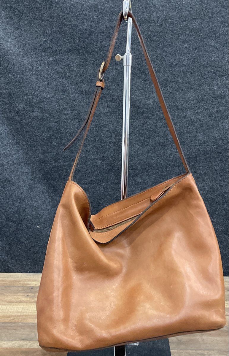 Timberland Tan Genuine Leather Shoulder Hobo Bag Large Brass Hardware