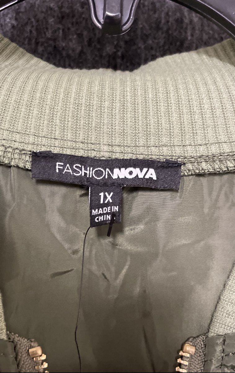 Fashion Nova Women's Olive Downtown Bomber Mini Dress Full Zip Ruched Sz 1X NWT