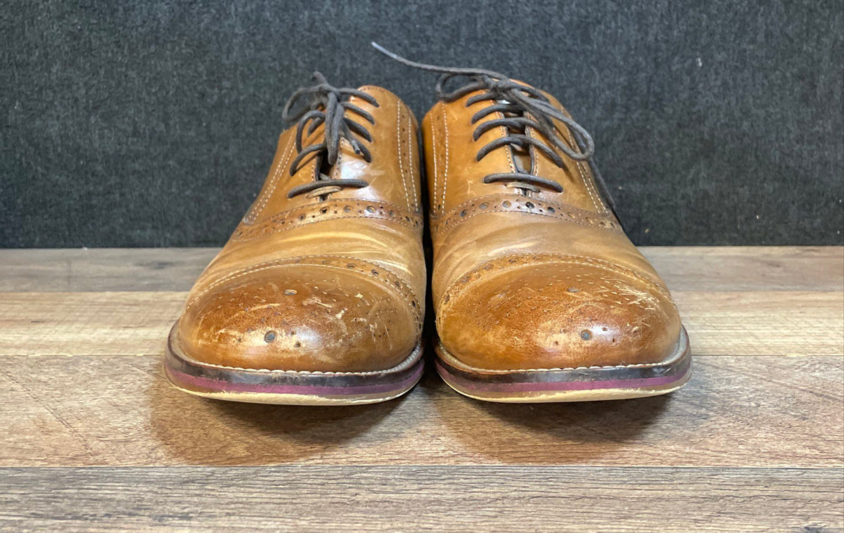 Johnston & Murphy Tan Leather Brogue Cap Toe Oxford Shoes Size 11M