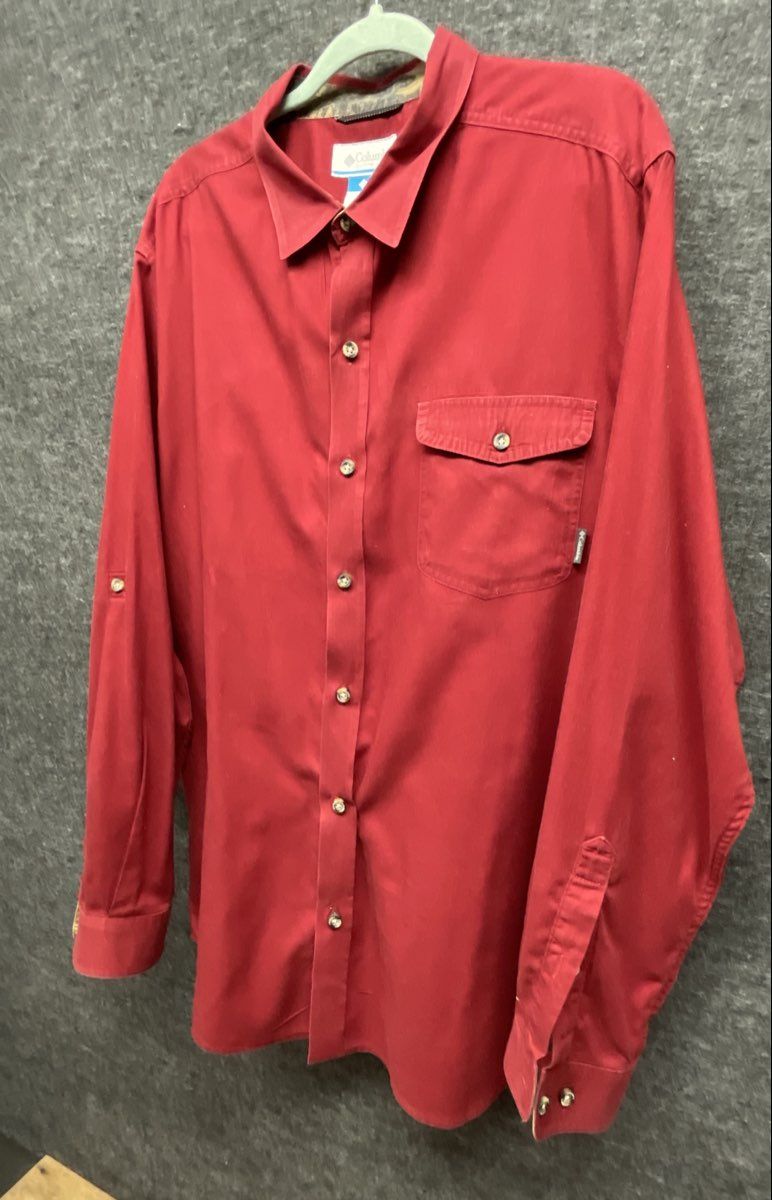 Columbia Men's Burgundy Silver Ridge Herringbone Roll Tab Sleeve Shirt Sz XL