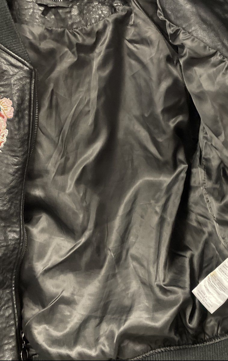 Joe's Women's Black Faux Leather Floral Rose Embroidery Bomber Jacket Sz M