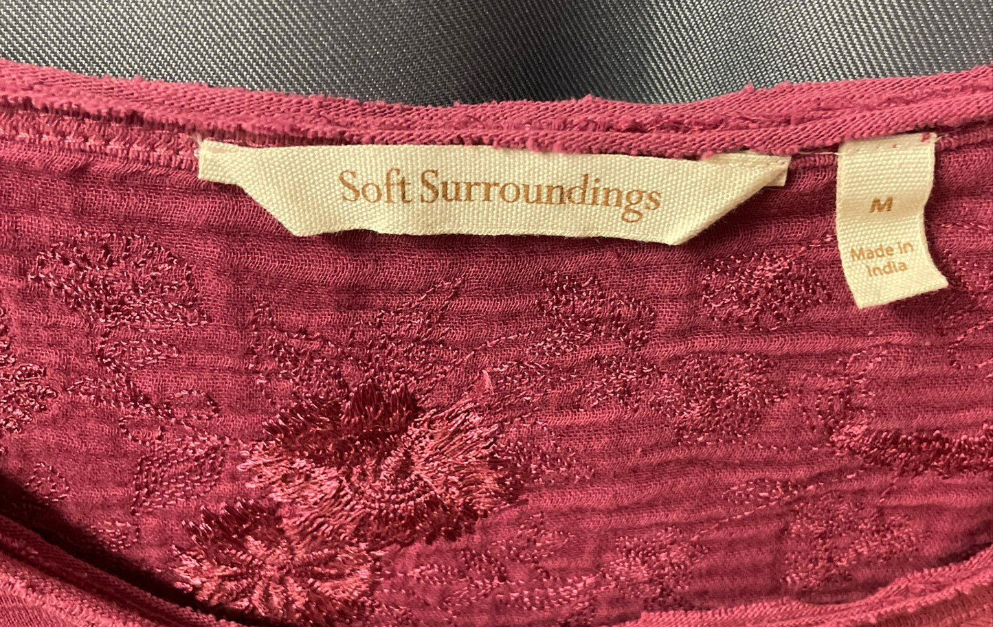 Soft Surroundings Women's Burgundy Embroidered Sleep Dress Nightgown Sz M