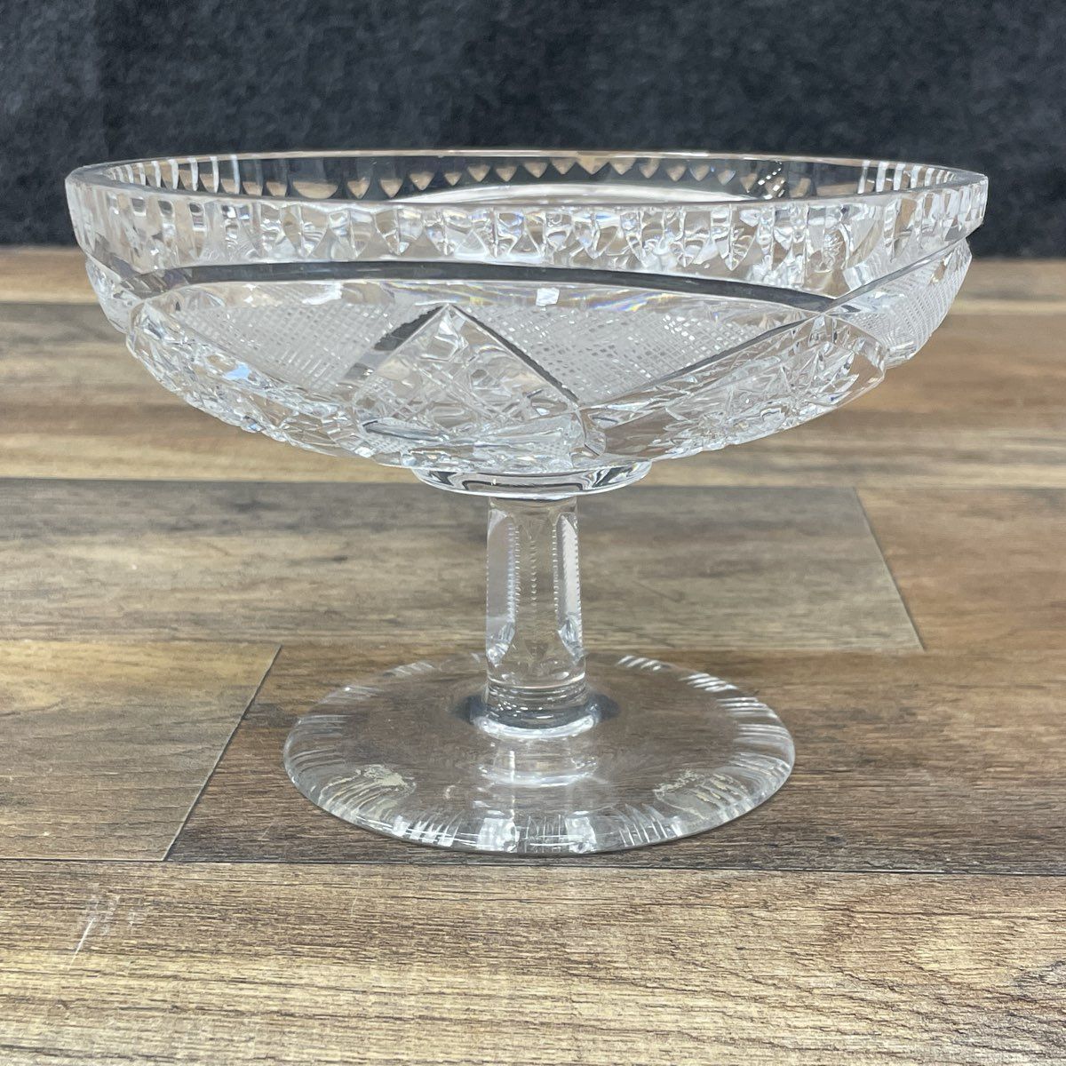 Vintage Pressed Glass Starburst Lidded Pedestal Candy Dish Compote Clear 7.5"