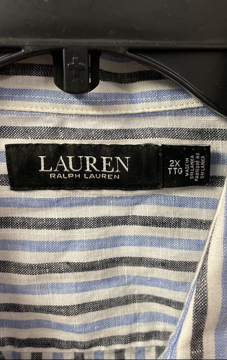 Lauren Ralph Lauren Women's Blue Black Striped Linen Tunic Shirt Sz 2X
