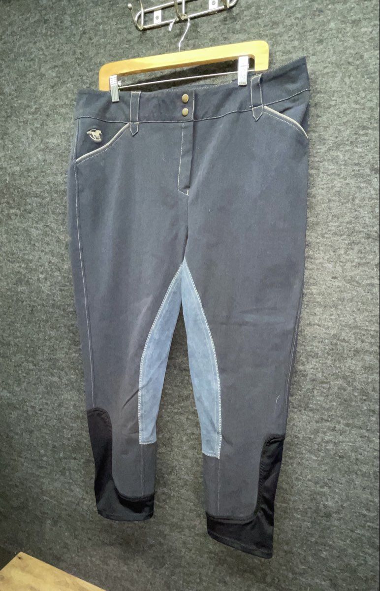 Piper Women's Equestrian Riding Breeches Blue Night Stone Full Seat Sz 44R
