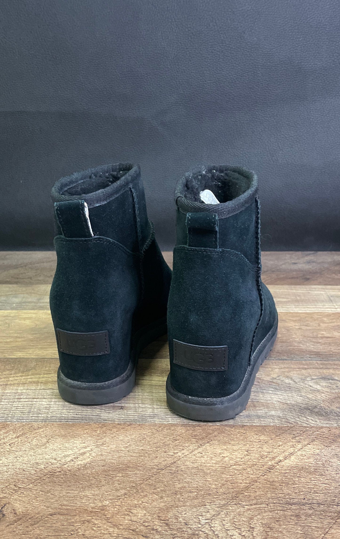 UGG Classic Femme Mini Wedge Black Suede Boots Women's Size 5.5