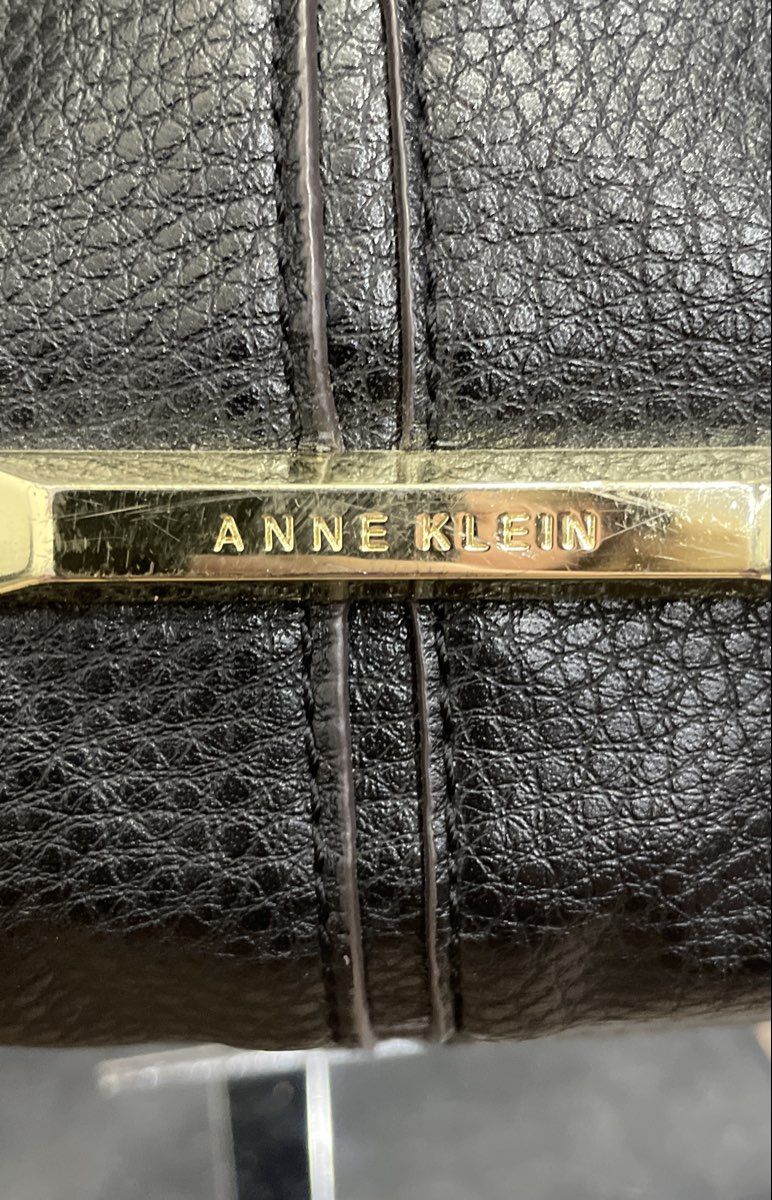 Anne Klein Black Pebbled Leather Hobo Shoulder Bag Gold Tone Hardware