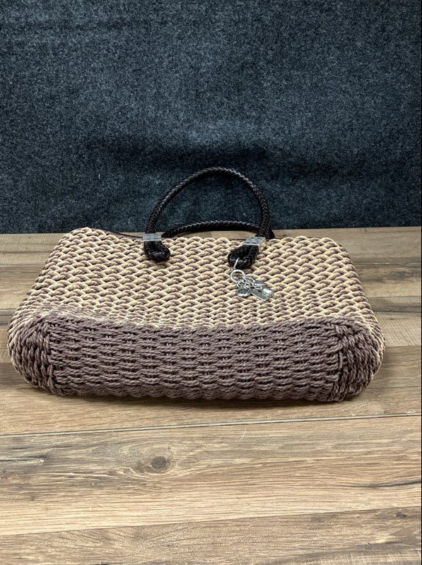 Vintage Brighton Rita Woven Straw Tote Bag Brown Braided Leather Handles