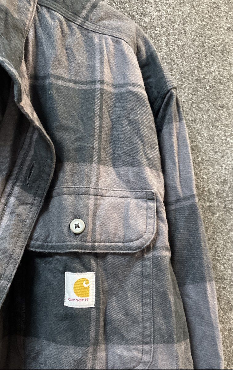 Carhartt Men's Black Gray Plaid Flannel Loose Fit Long Sleeve Shirt Sz L Tall